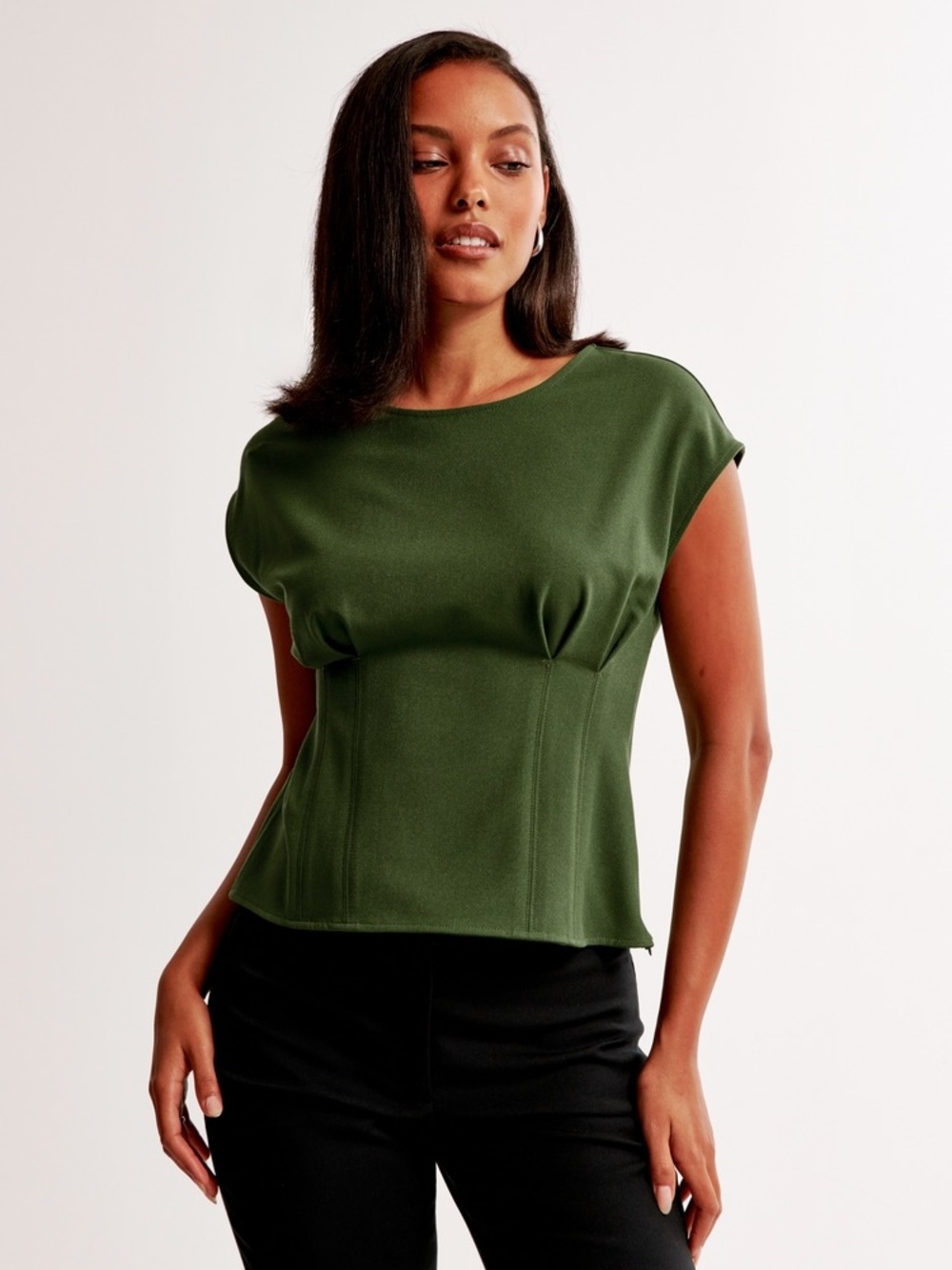 Abercrombie Olive Green Structured Cap-Sleeve Women’s Top Size M